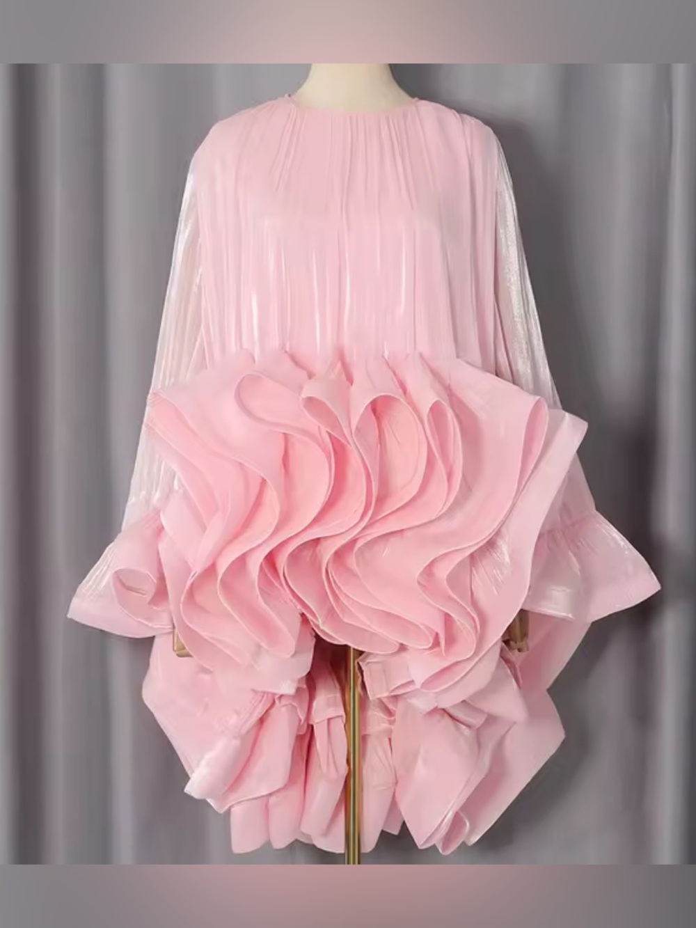 NEW $475 Sculptural Couture Pink Ruffle Mini Dress - Picture 5 of 10